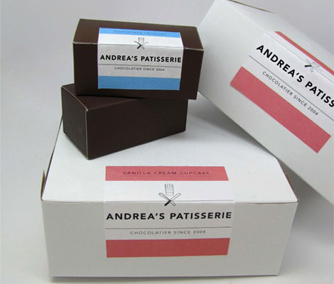 Andrea's Patisserie packaging lables