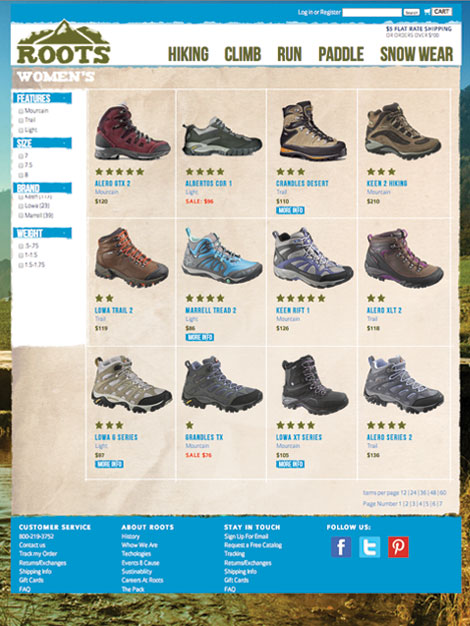 Roots women's shose page